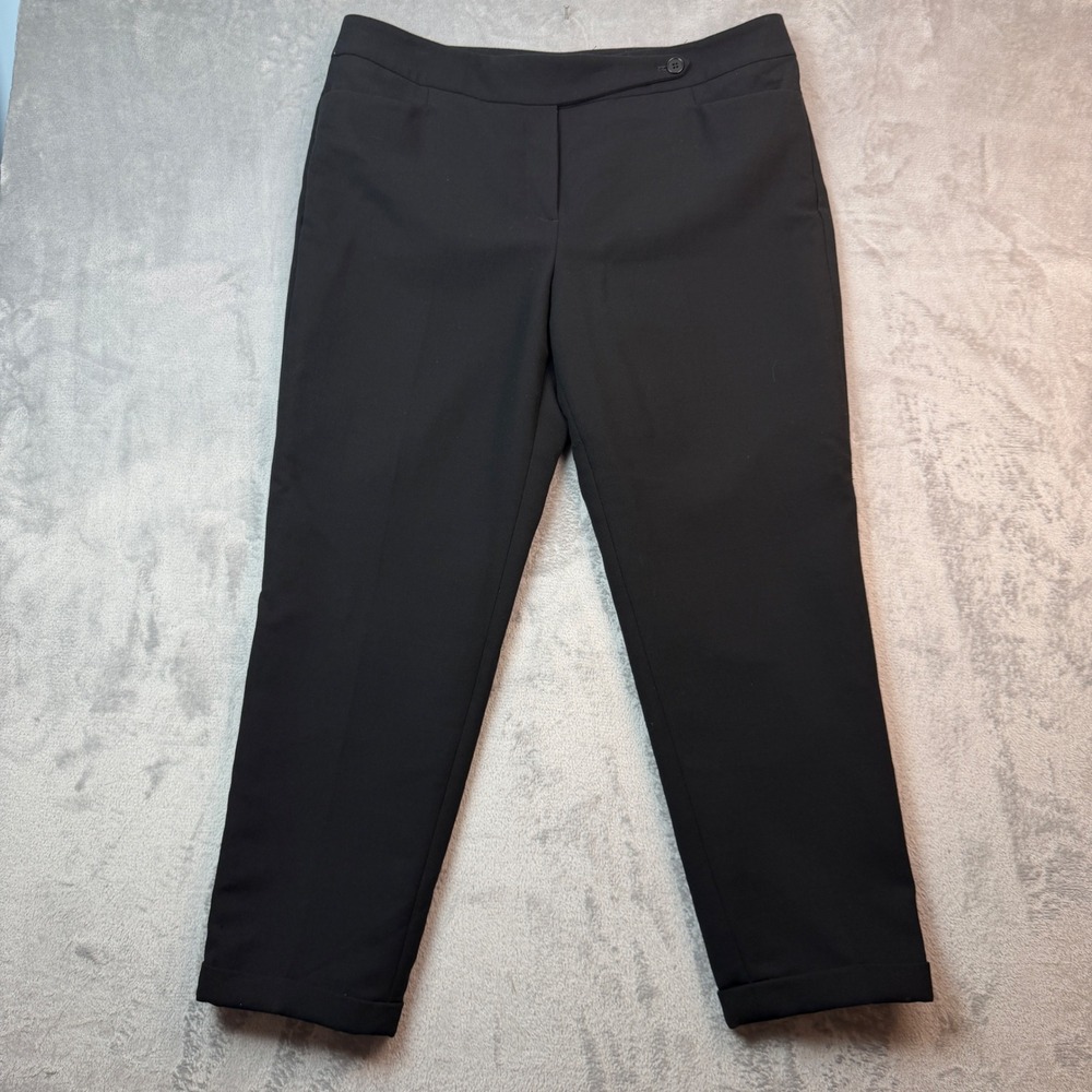 Talbots Dress Pants Womens 14 Black Signature Wool‎ Ankle Cuffed Career Trousers